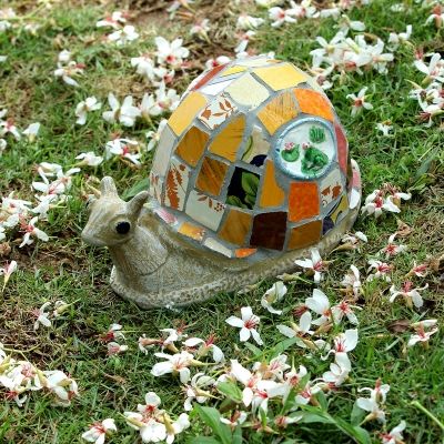 包邮 美式别墅庭院动物装饰品 创意室外园林景观陶瓷动物摆件蜗牛