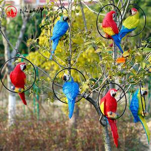 仿真鹦鹉摆件花园户外庭院树上动物雕塑装饰品鸟类挂饰树脂工艺品
